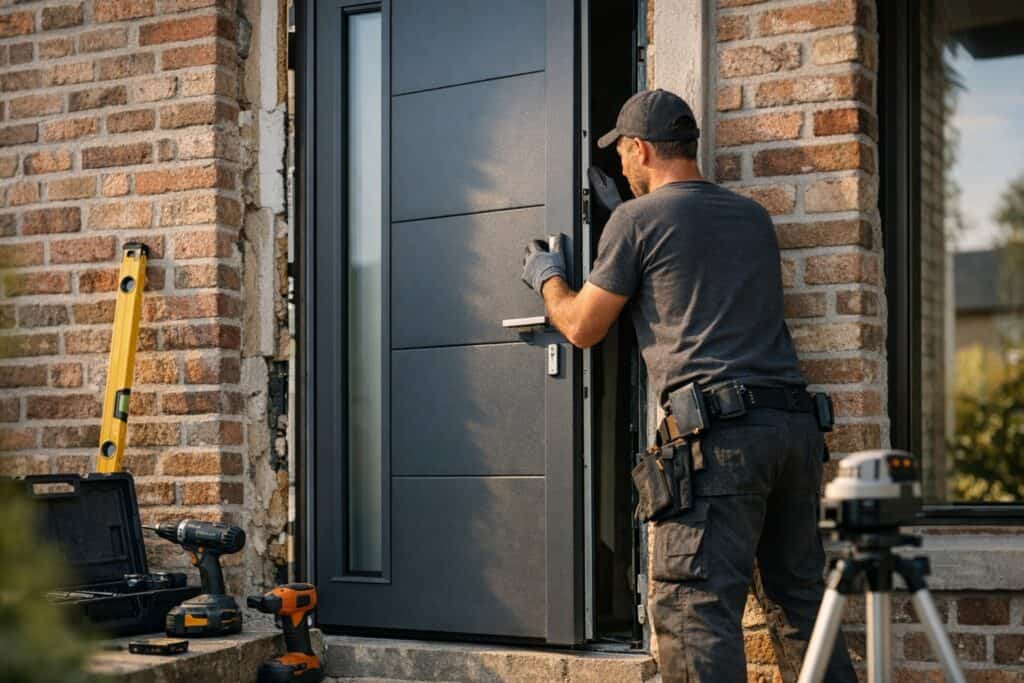Vakman die schuifdeur reparatie uitvoert aan een woning