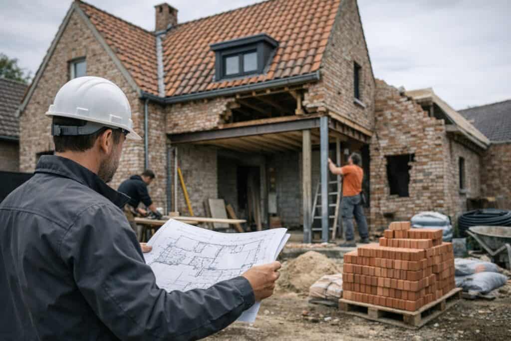 Ervaren vakman gespecialiseerd in tegel aannemers aan het werk