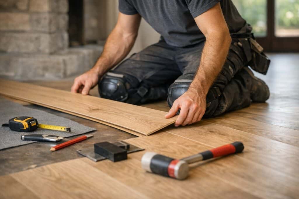 Ervaren vakman gespecialiseerd in voegen herstellen aan het werk