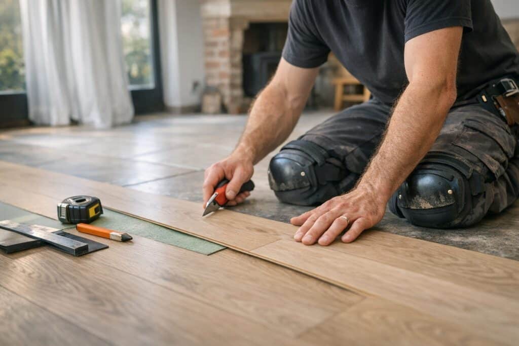 Vakman die voegen repareren uitvoert aan een woning