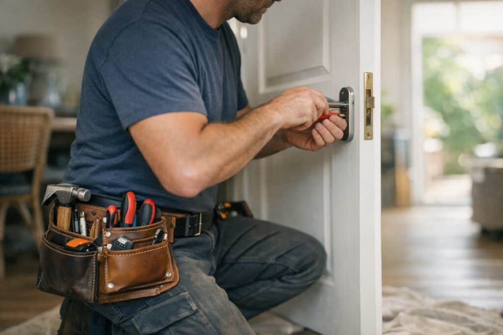 Vakman die zolderventilator repareren uitvoert aan een woning