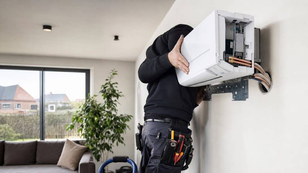 Ervaren vakman gespecialiseerd in airco installateurs aan het werk