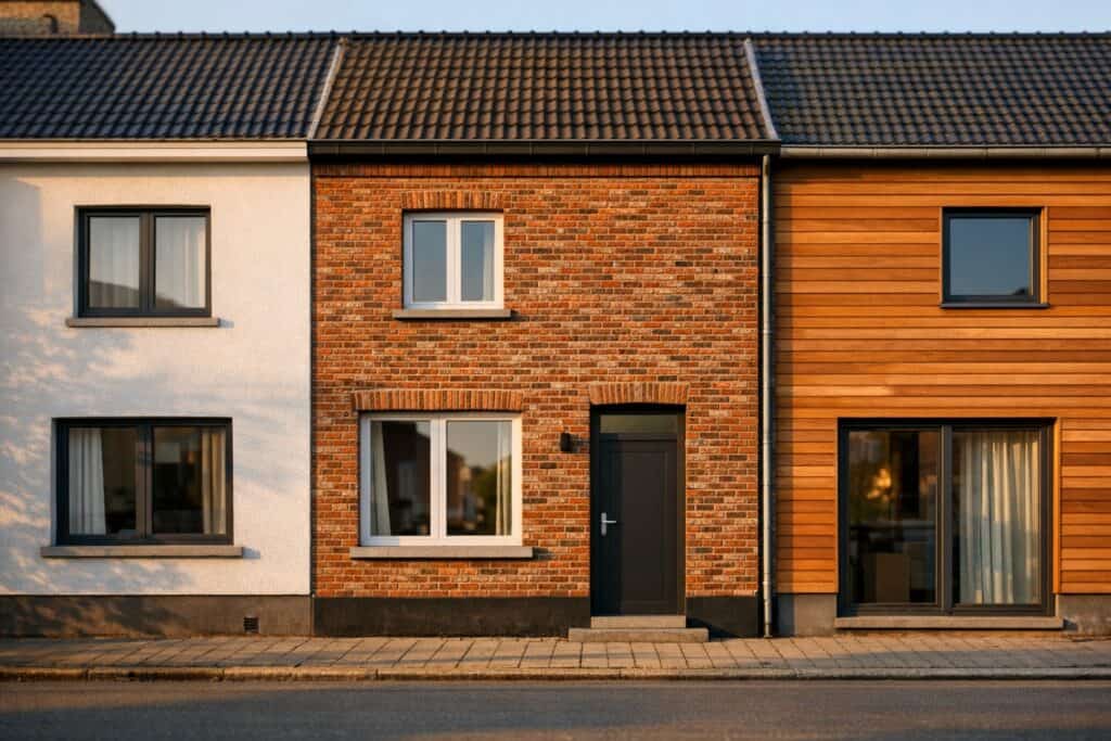 Belgische gevel met verschillende bekledingsmaterialen
