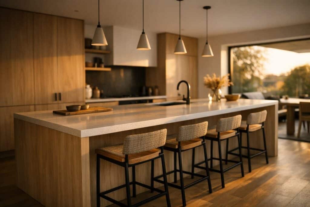 Moderne open keuken met kookeiland in een Belgische woning
