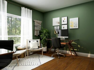 Modern bureau met groene accentwand