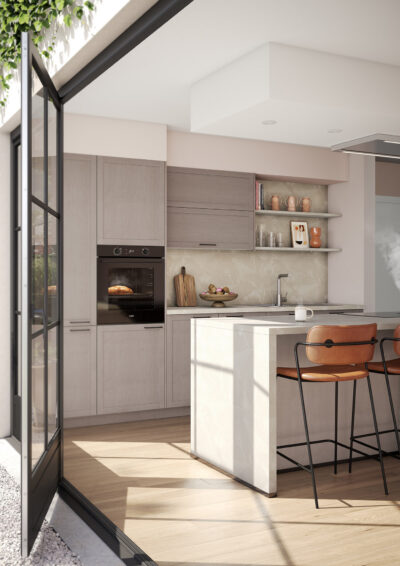 Moderne keuken met natuursteen werkblad en kookeiland