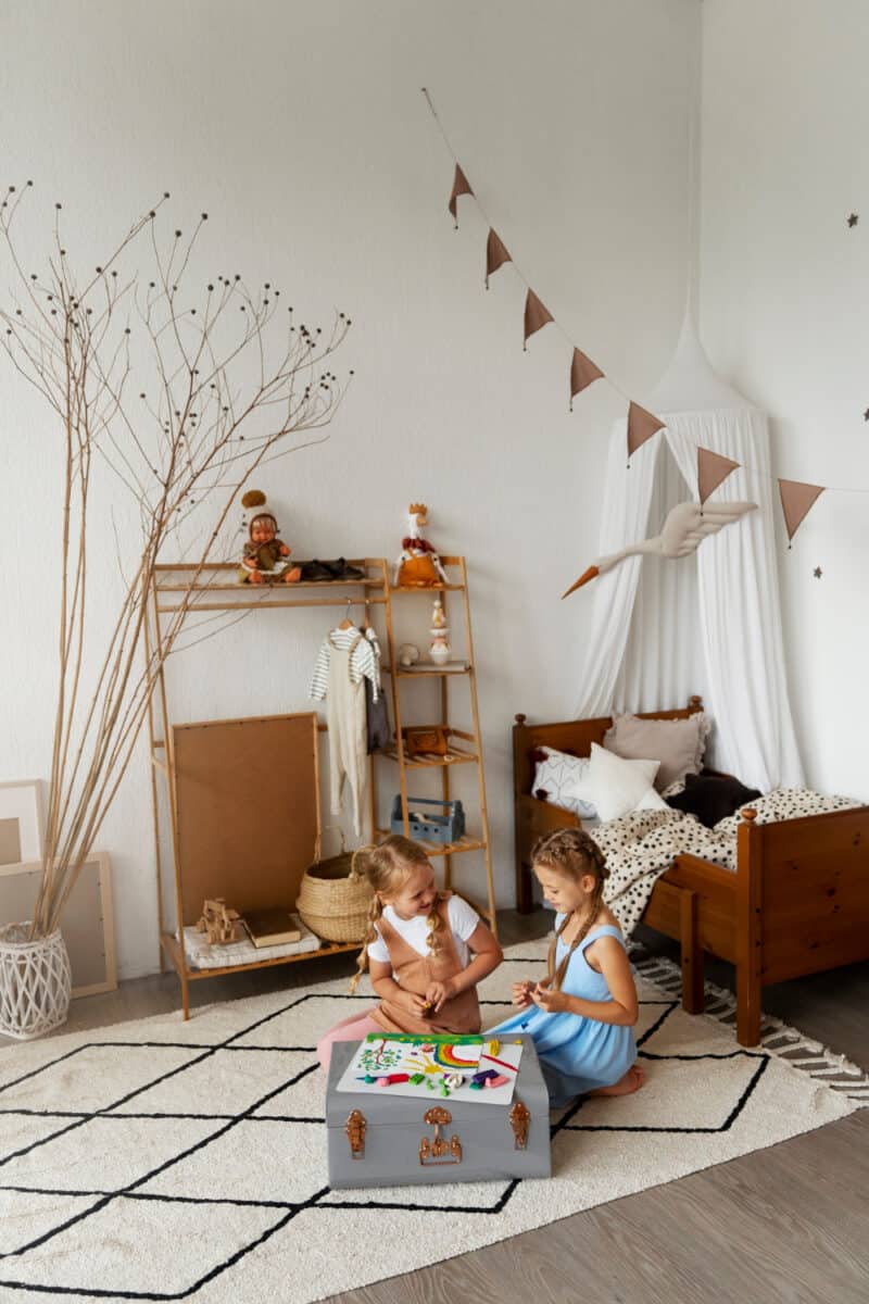 Kinderkamer met houten meubels